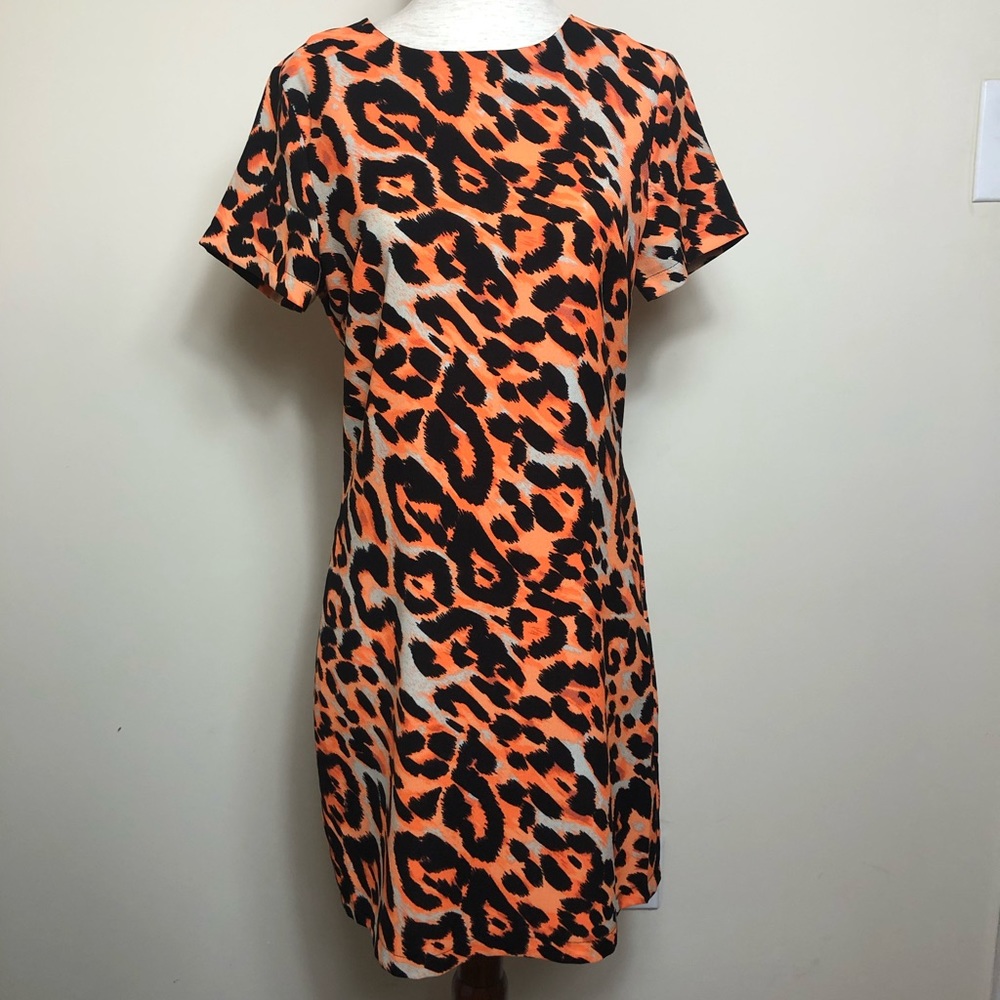 Orange leopard print shift dress SZ xs
